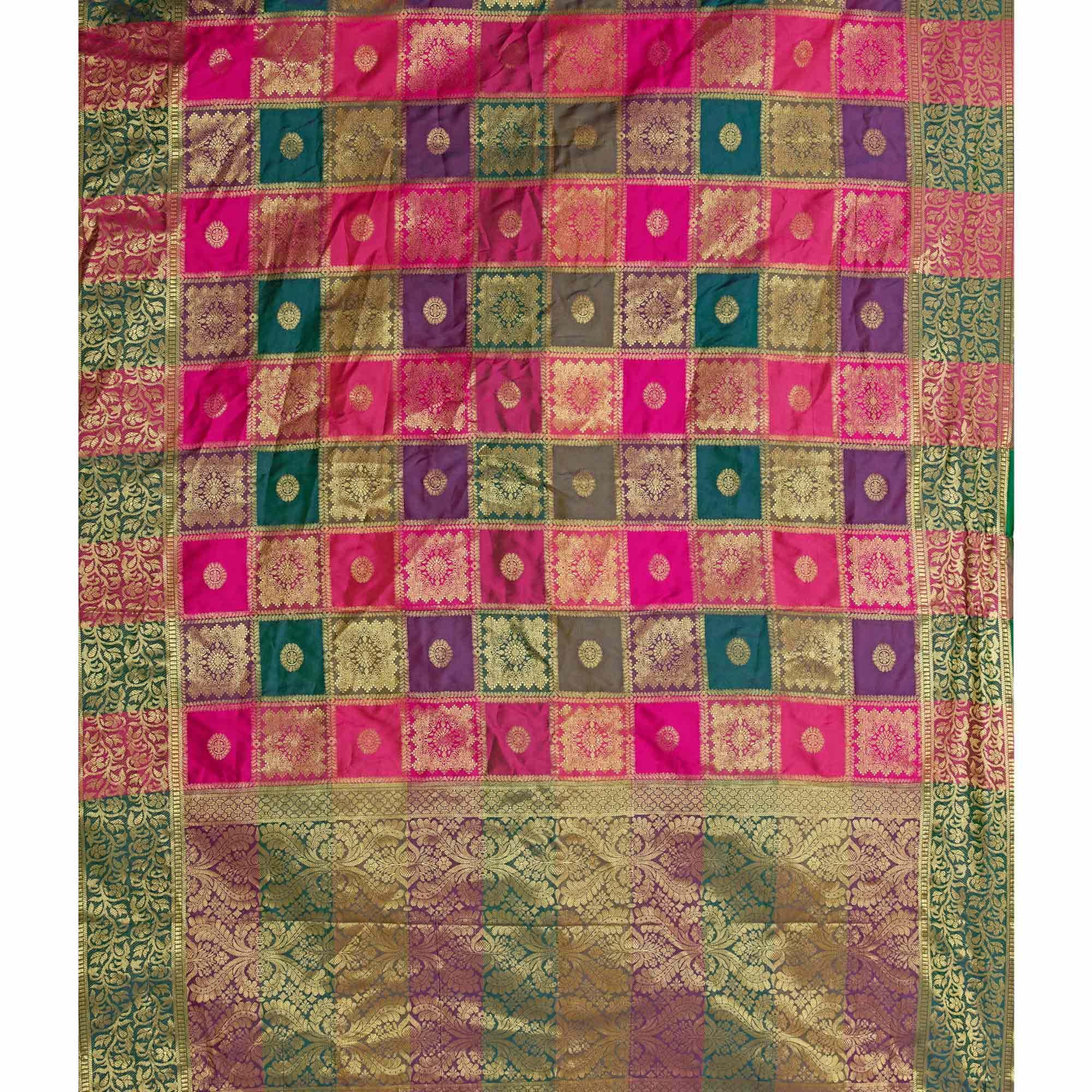 Intricate Pink-Multi Colored Festive Wear Woven Work Art Silk Saree - Peachmode
