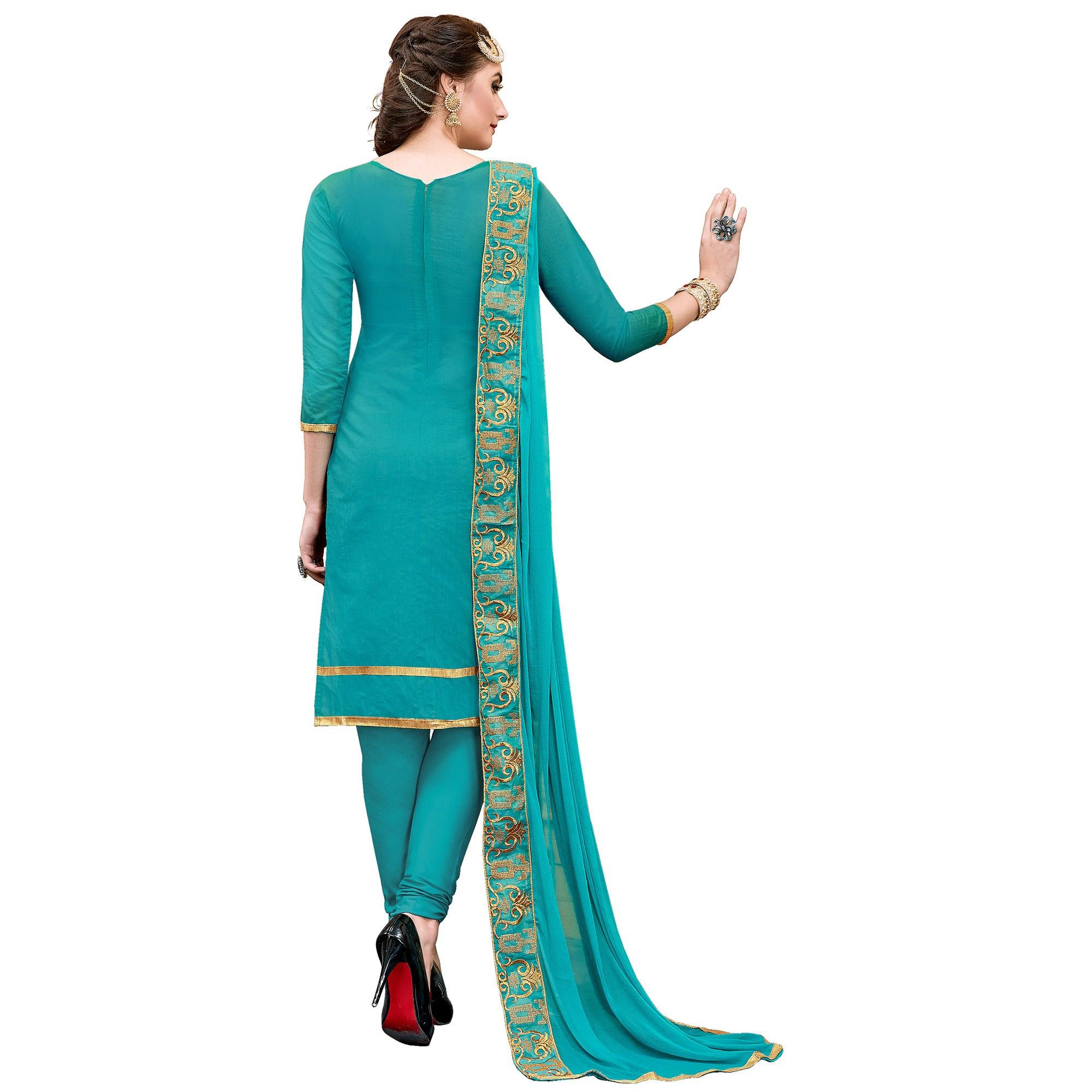 Intricate Rama Green Colored Party Wear Embroidered Modal Dress Material - Peachmode