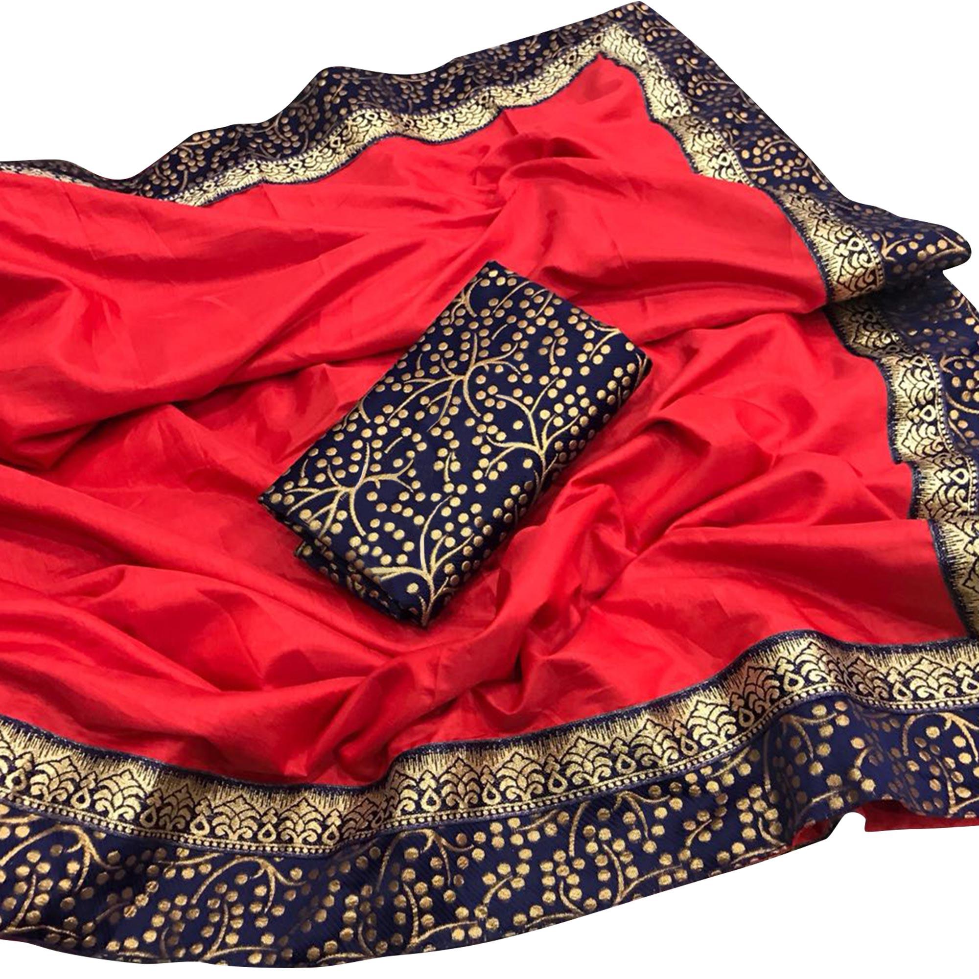 Intricate Red Colored Festive Wear Art Silk Saree - Peachmode