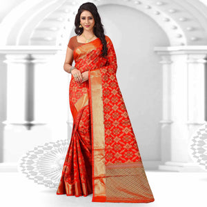 Intricate Red Colored Festive Wear Woven Silk Saree - Peachmode