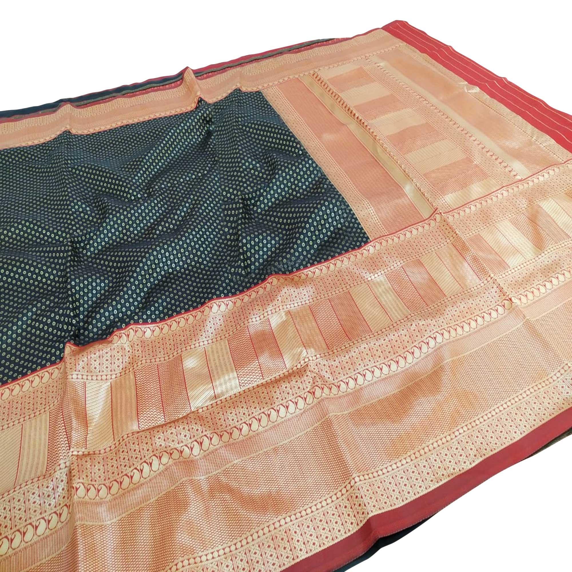 Intricate Teal Blue Colored Fetive Wear Woven Heavy Banarasi Silk Saree - Peachmode