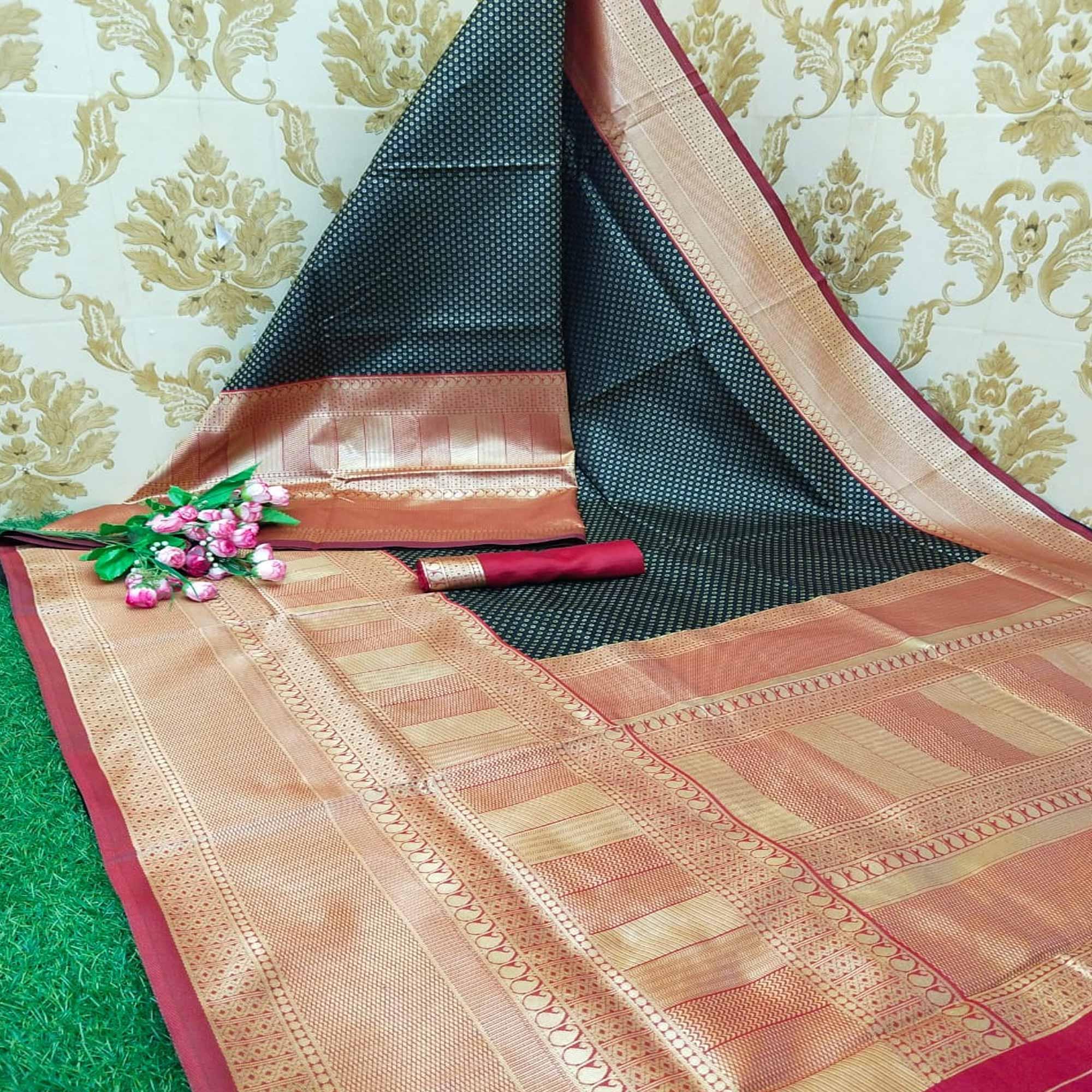 Intricate Teal Blue Colored Fetive Wear Woven Heavy Banarasi Silk Saree - Peachmode