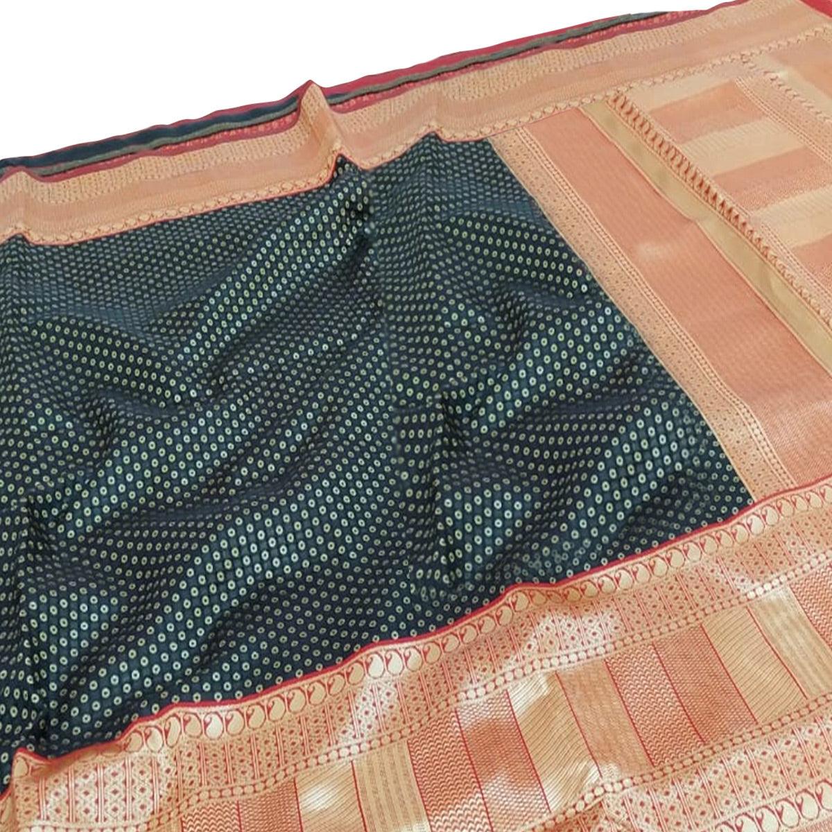 Intricate Teal Blue Colored Fetive Wear Woven Heavy Banarasi Silk Saree - Peachmode
