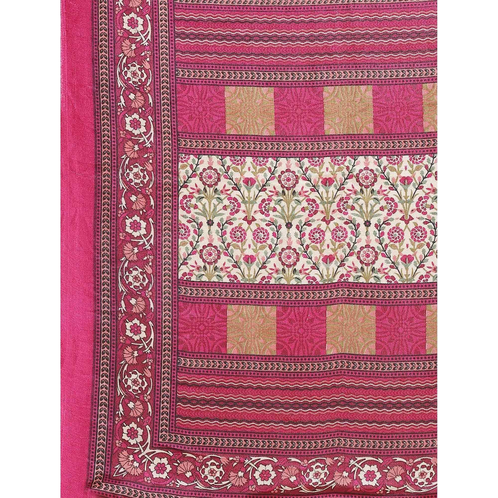 Jazzy Beige - Magenta Colored Casual Wear Printed Silk blend Saree - Peachmode