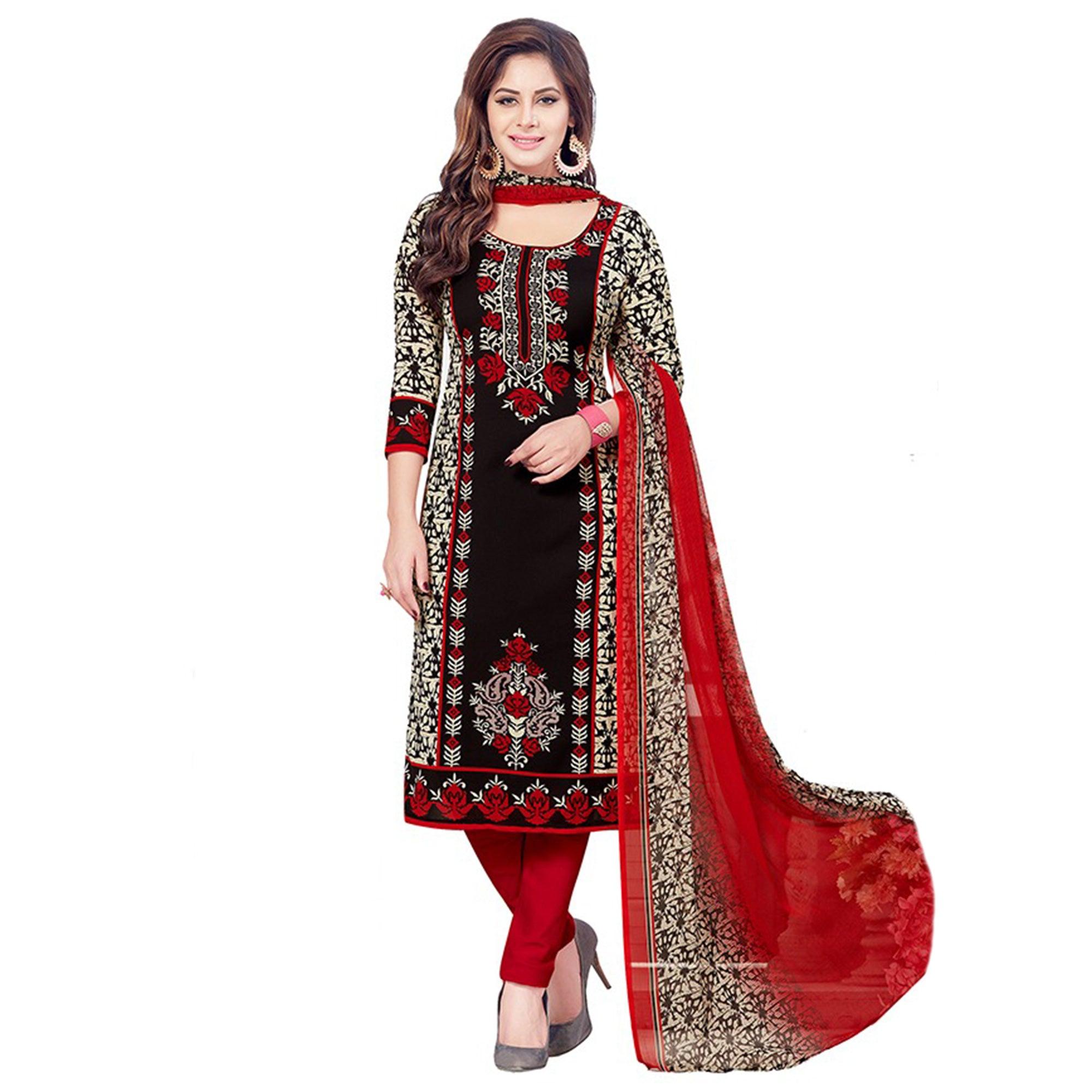 Jazzy Black Colored Casual Wear Printed Crepe Dress Material - Peachmode