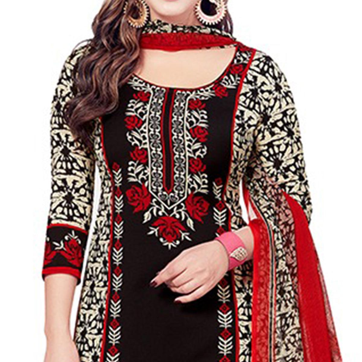 Jazzy Black Colored Casual Wear Printed Crepe Dress Material - Peachmode