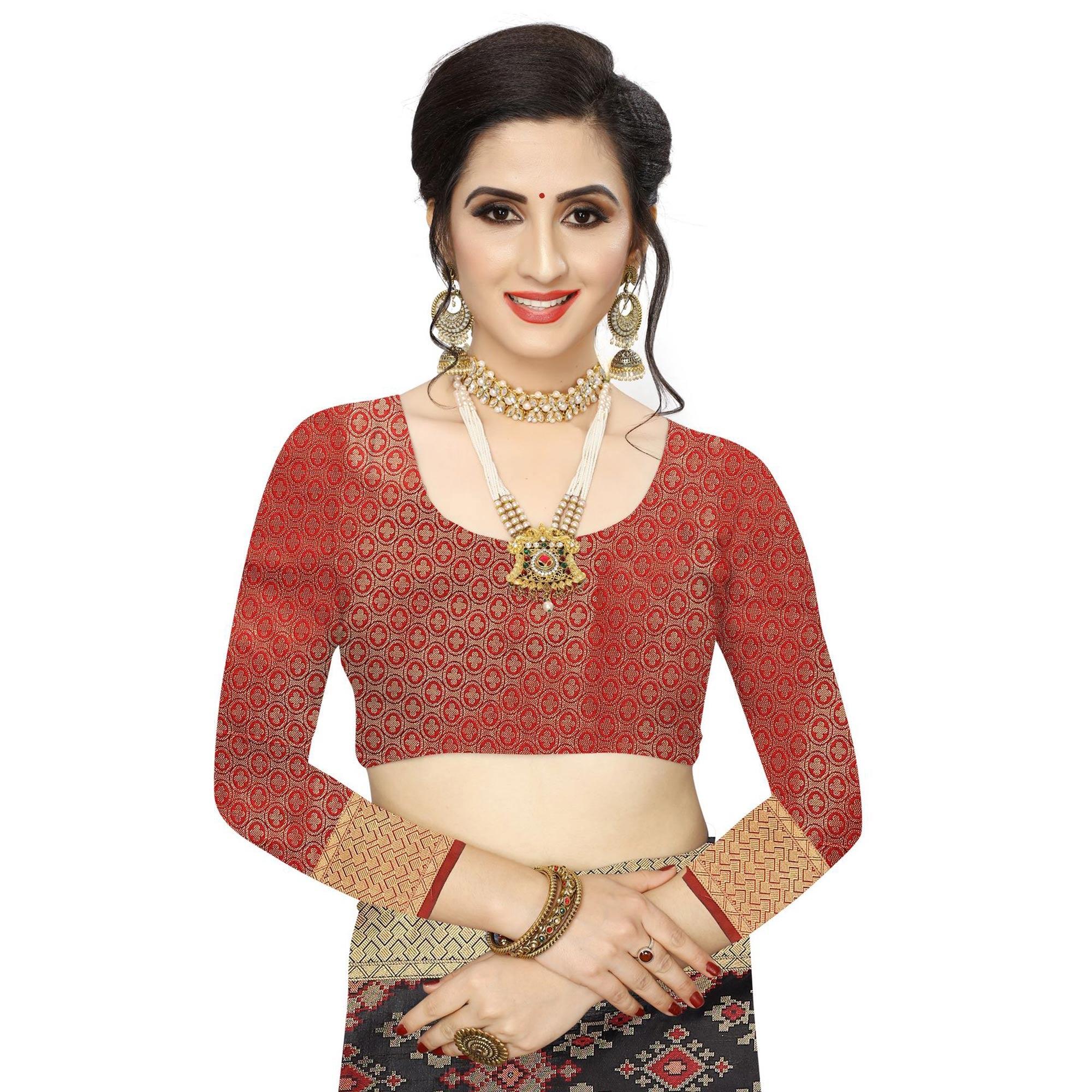Jazzy Black Colored Festive Wear Woven Kanjivaram Silk Saree - Peachmode