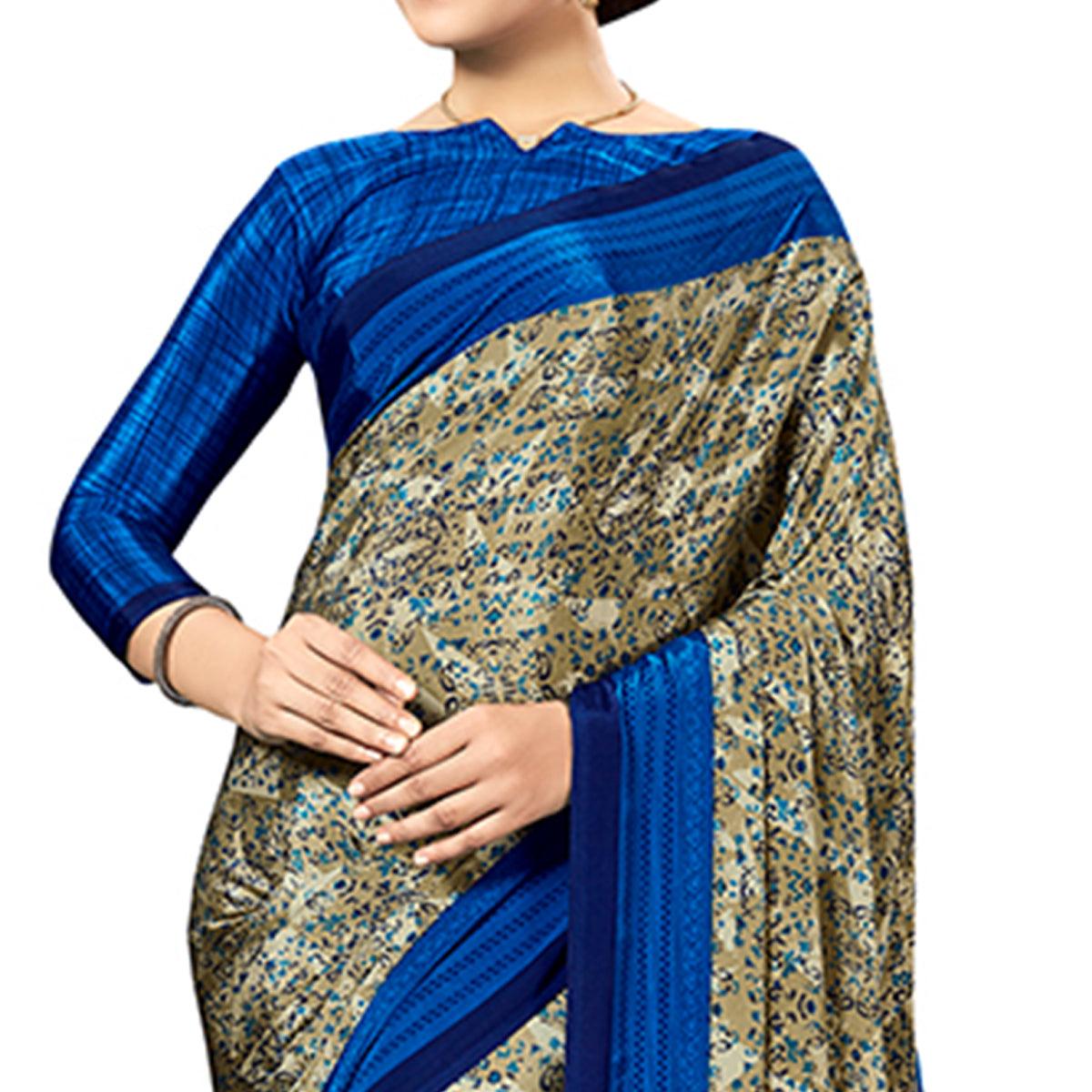 Jazzy Dark Beige Colored Casual Wear Printed Crepe Saree - Peachmode