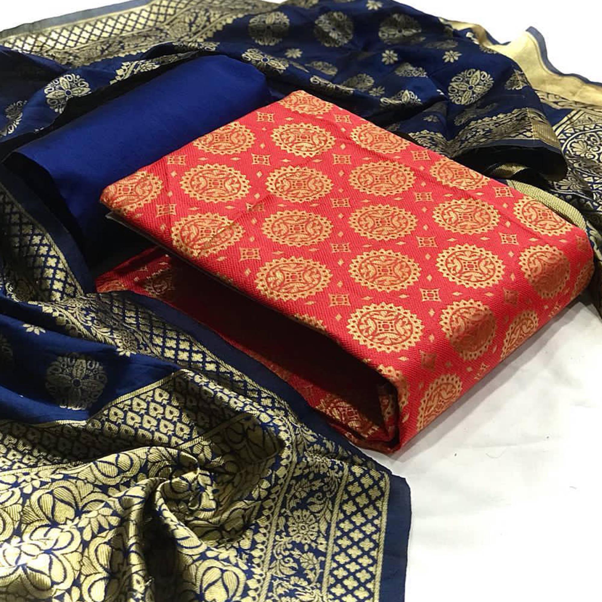 Jazzy Gajari Colored Casual Wear Banarasi Silk Dress Material - Peachmode