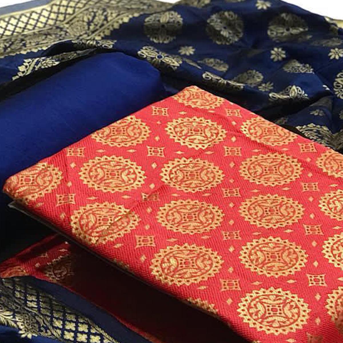 Jazzy Gajari Colored Casual Wear Banarasi Silk Dress Material - Peachmode