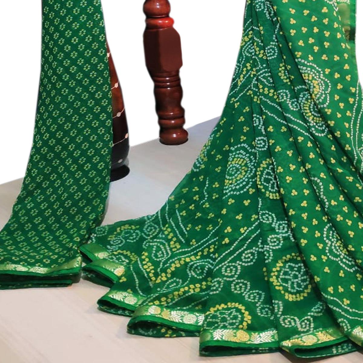Jazzy Green Colored Casual Wear Bandhani Printed Georgette Saree - Peachmode