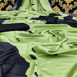 Jazzy Green Colored Casual Wear Digital Printed Satin  Saree - Peachmode