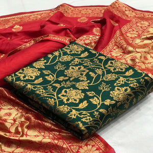 Jazzy Green Colored Casual Wear Woven Banarasi Silk Dress Material - Peachmode