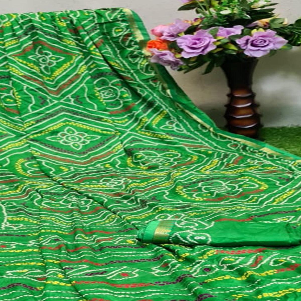 Jazzy Green Colored Festive Wear Woven Moss Georgette Saree - Peachmode