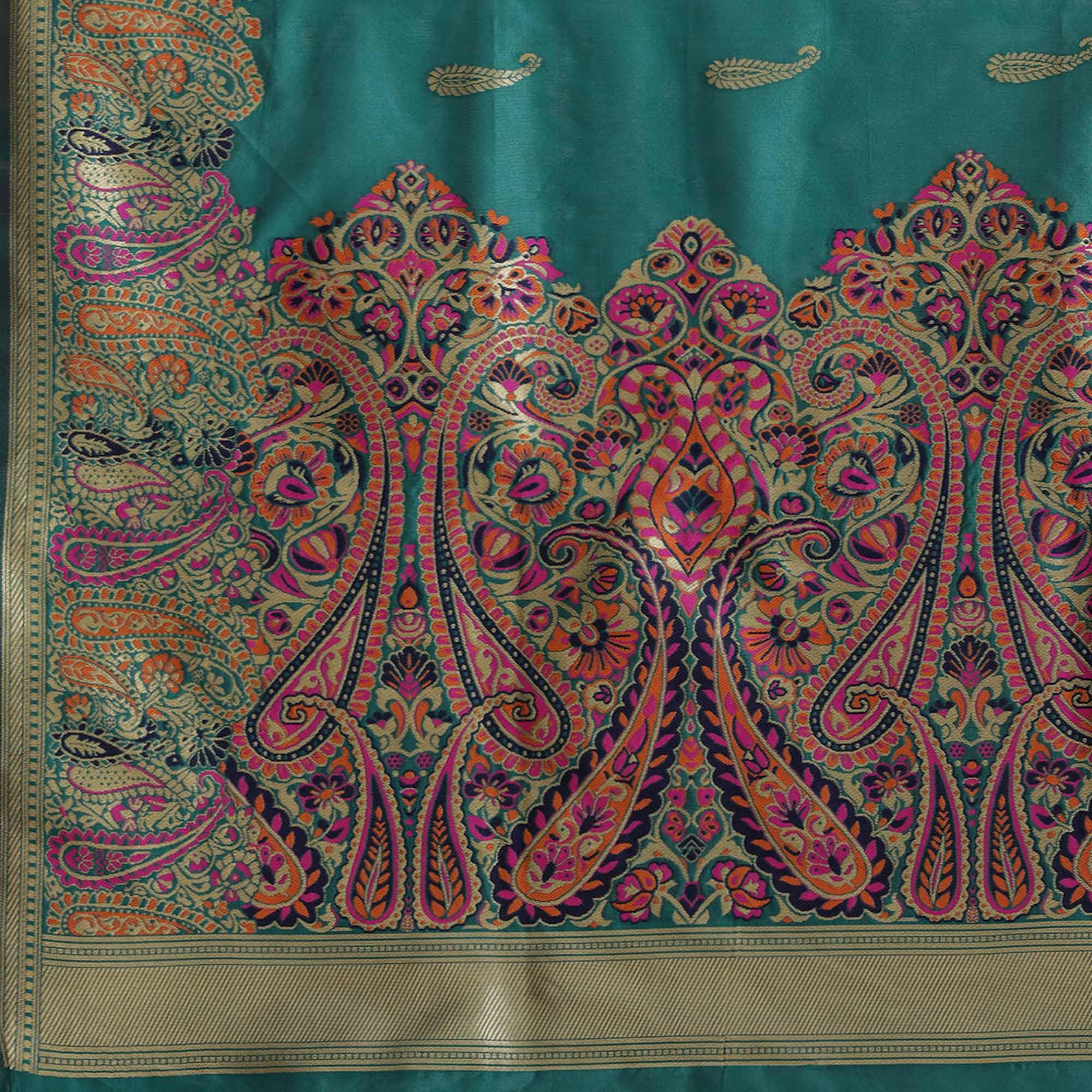 Jazzy Green Colored Festive Wear Woven Silk Blend Saree - Peachmode
