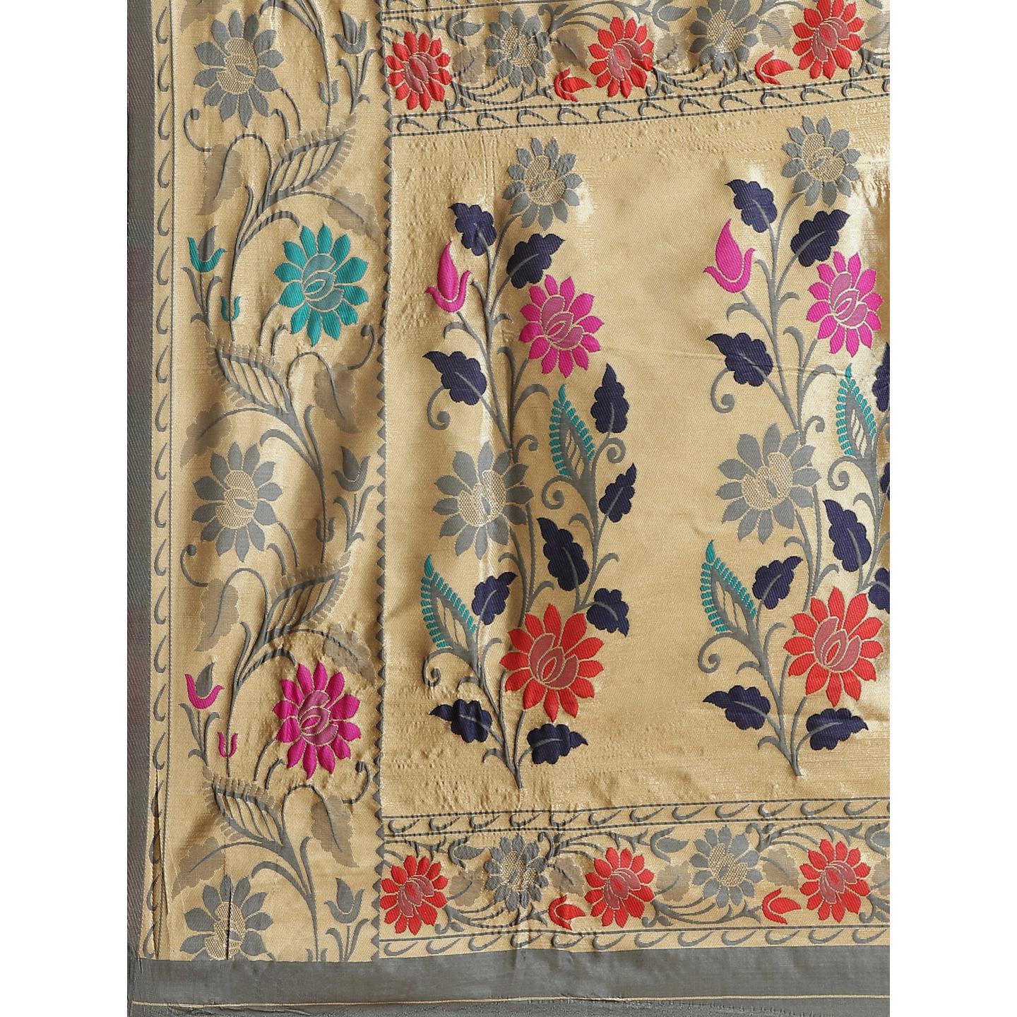 Jazzy Grey Colored Festive Wear Woven Silk Blend Banarasi Saree - Peachmode