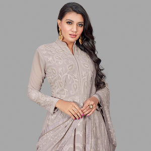 Jazzy Grey Colored Party Wear Embroidered Heavy Faux Georgette Anarkali Suit - Peachmode