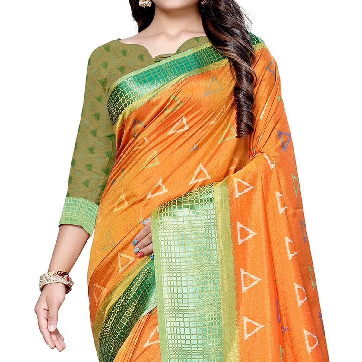 Jazzy Orange Colored Casual Printed Art Silk Saree - Peachmode
