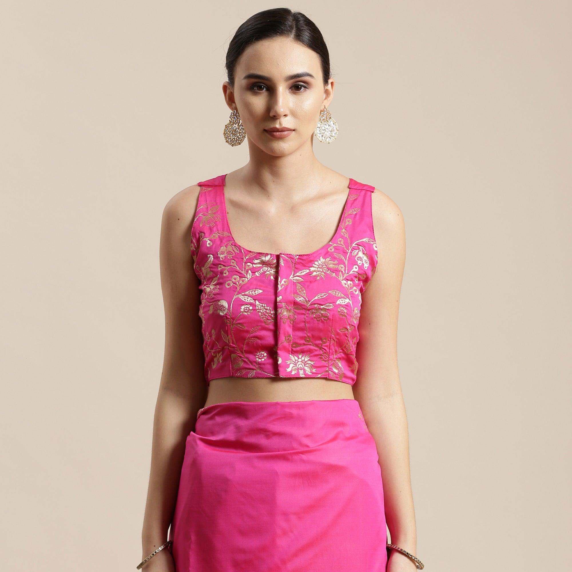 Jazzy Pink Colored Festive Wear Silk Blend Woven Floral Saree With Tassels - Peachmode