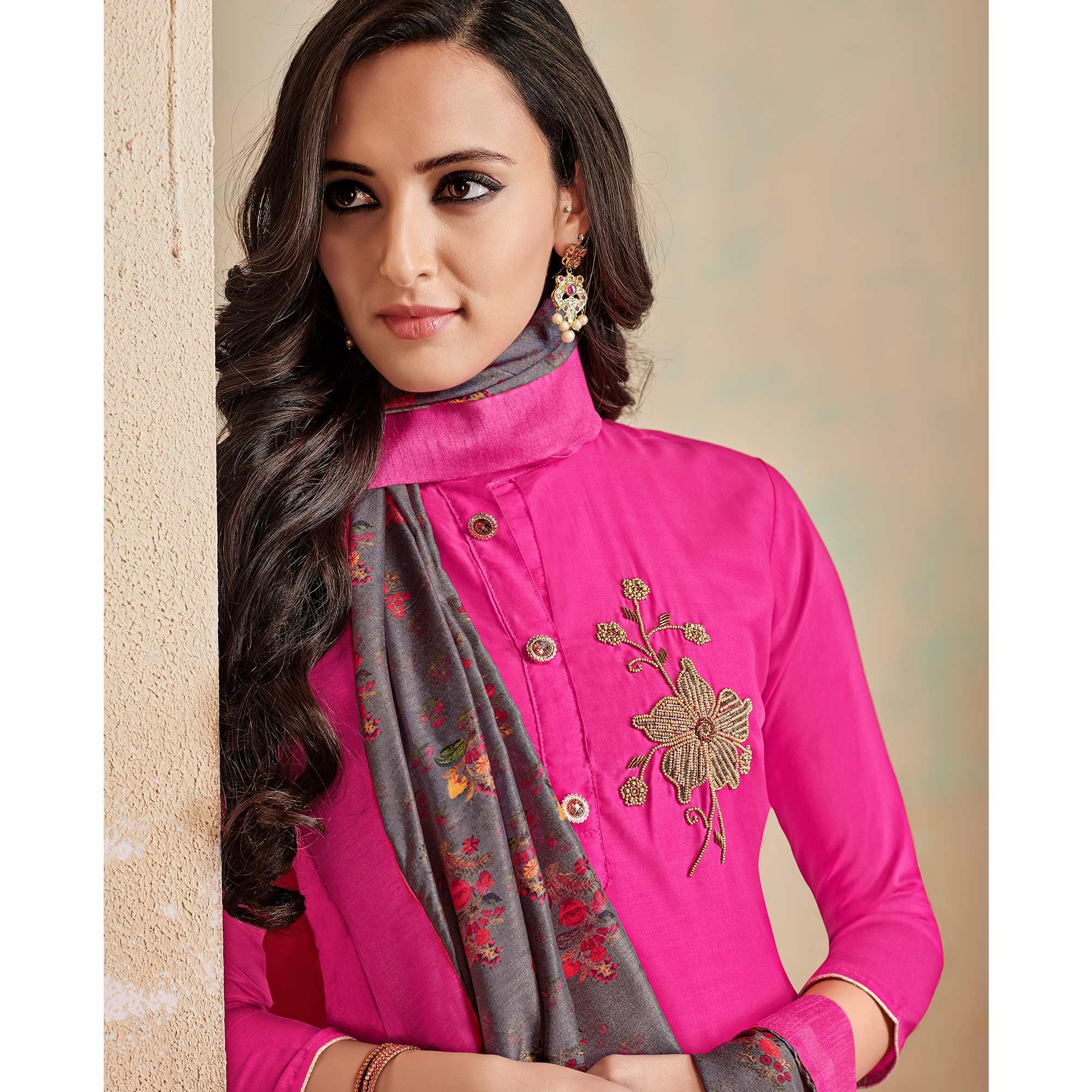 Jazzy Pink Colored Partywear Cotton Suit - Peachmode