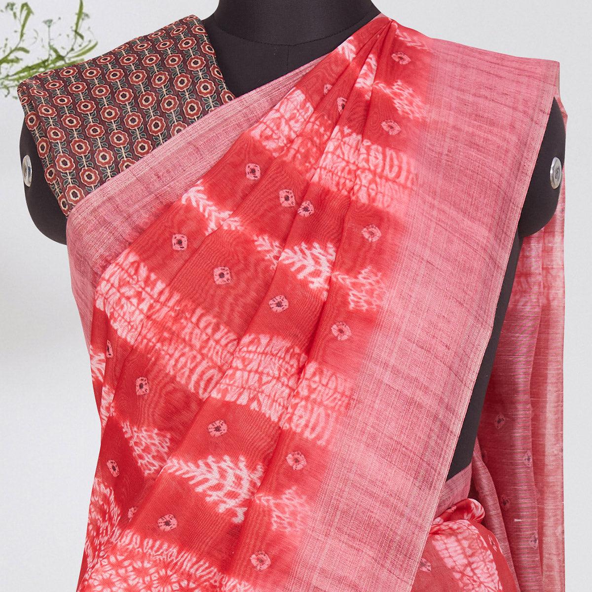 Jazzy Pink Coloured Casual Wear Printed Linen Saree - Peachmode