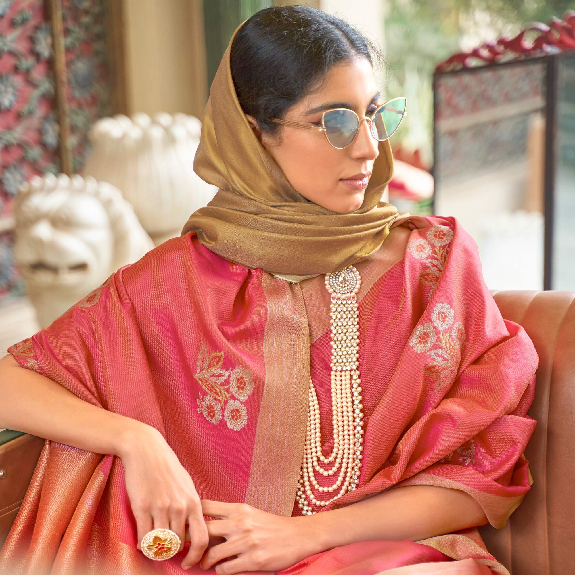 Jazzy Red Colored Zari Work Festive Wear Banarasi Silk Saree - Peachmode