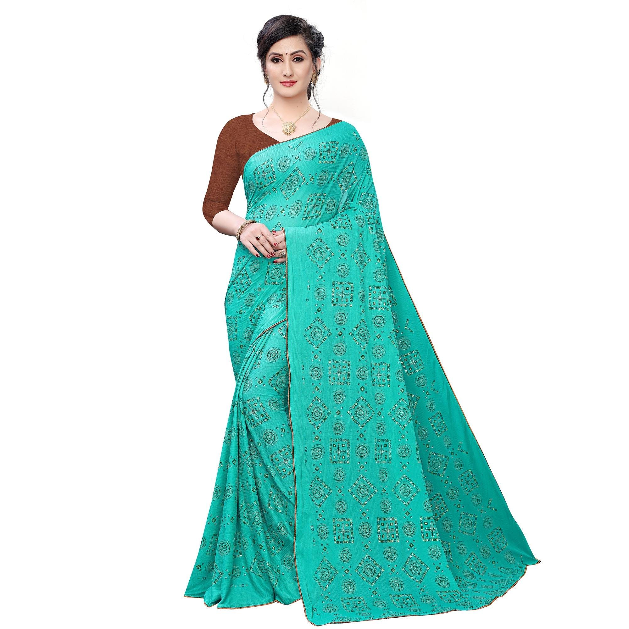 Jazzy Sea Green Colored Casual Wear Printed Art Silk Saree - Peachmode