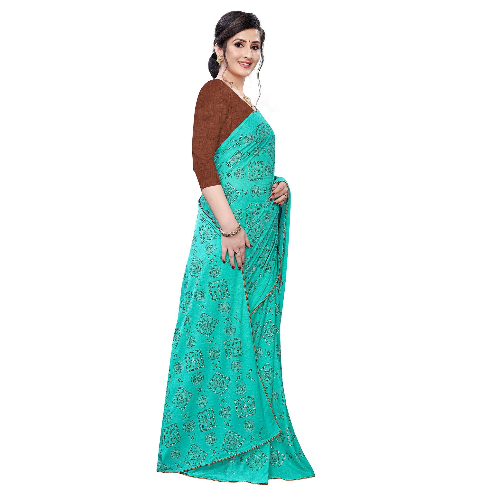 Jazzy Sea Green Colored Casual Wear Printed Art Silk Saree - Peachmode