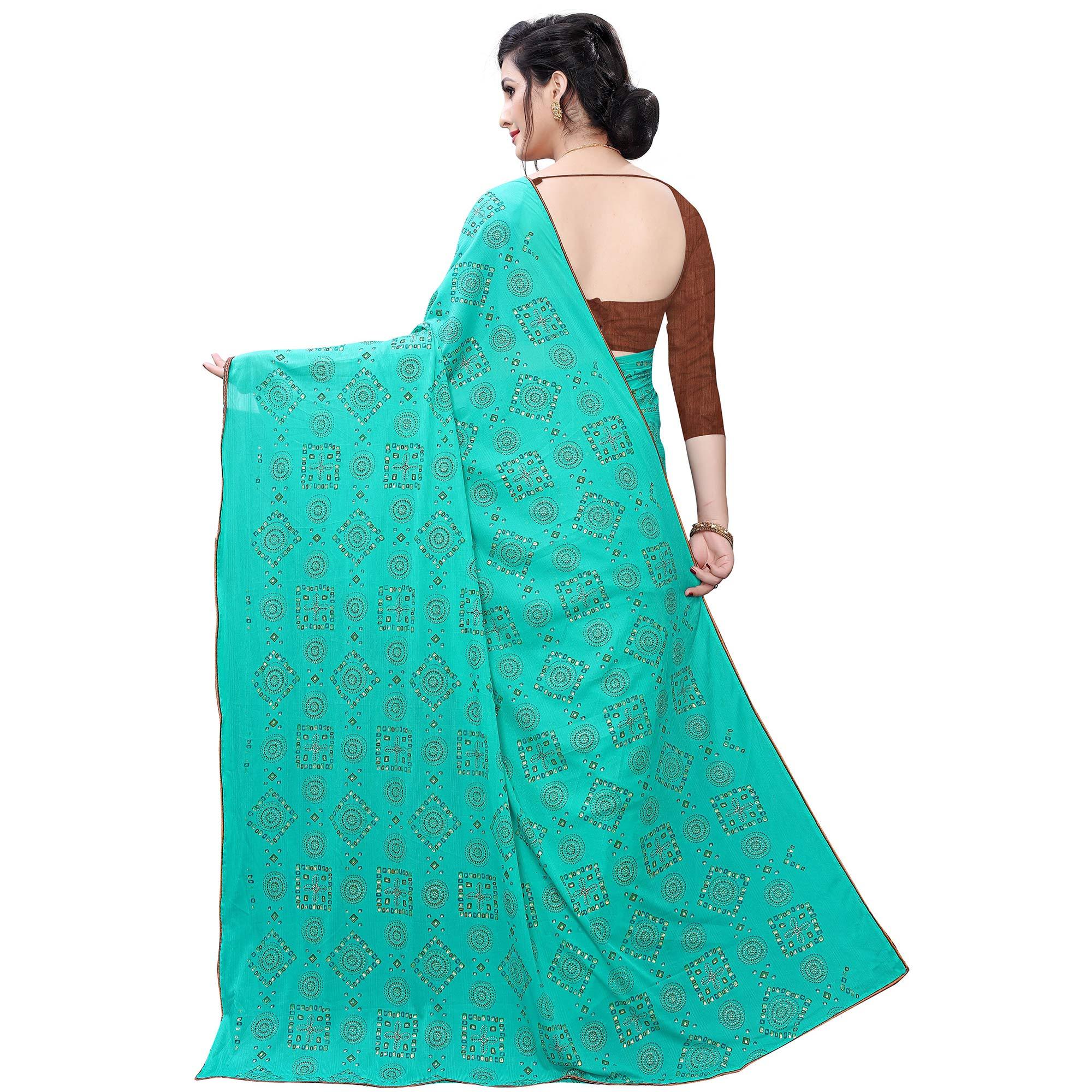 Jazzy Sea Green Colored Casual Wear Printed Art Silk Saree - Peachmode