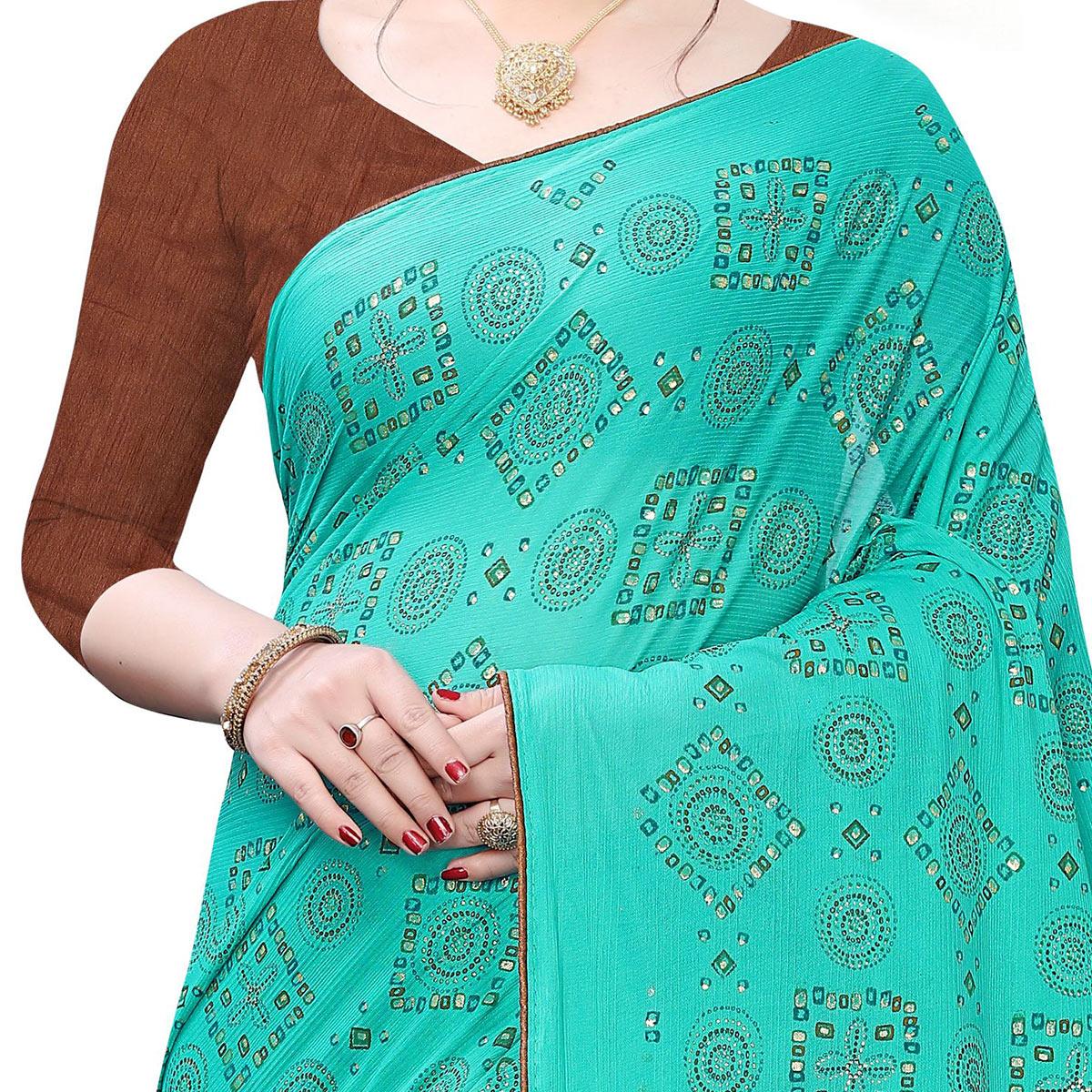 Jazzy Sea Green Colored Casual Wear Printed Art Silk Saree - Peachmode