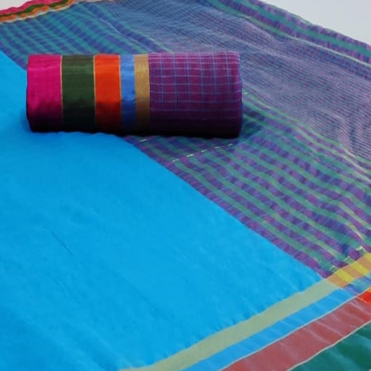 Jazzy Sky Blue Colored Festive Wear Woven Cotton Saree - Peachmode