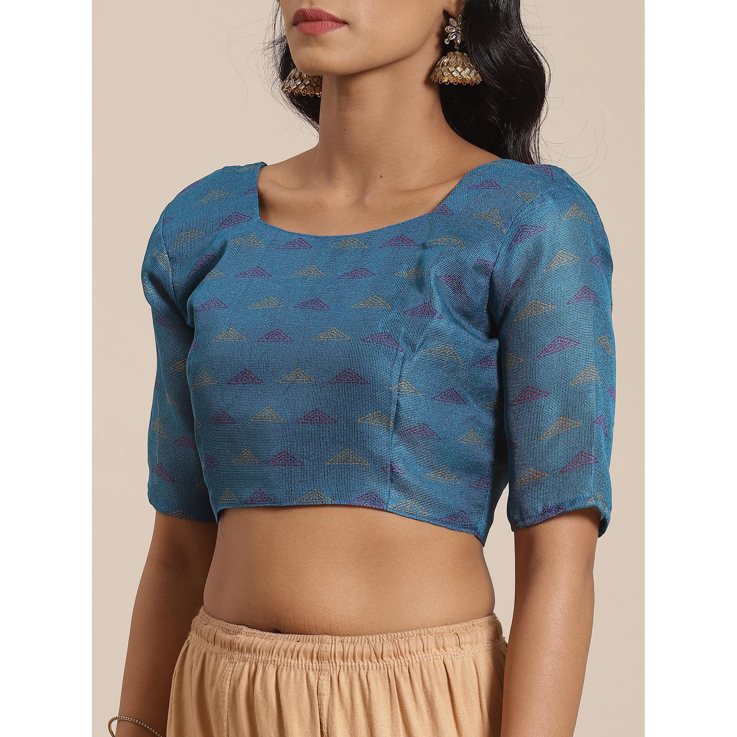 Jazzy Teal Blue Colored Casual Wear Printed Jute Silk Saree - Peachmode