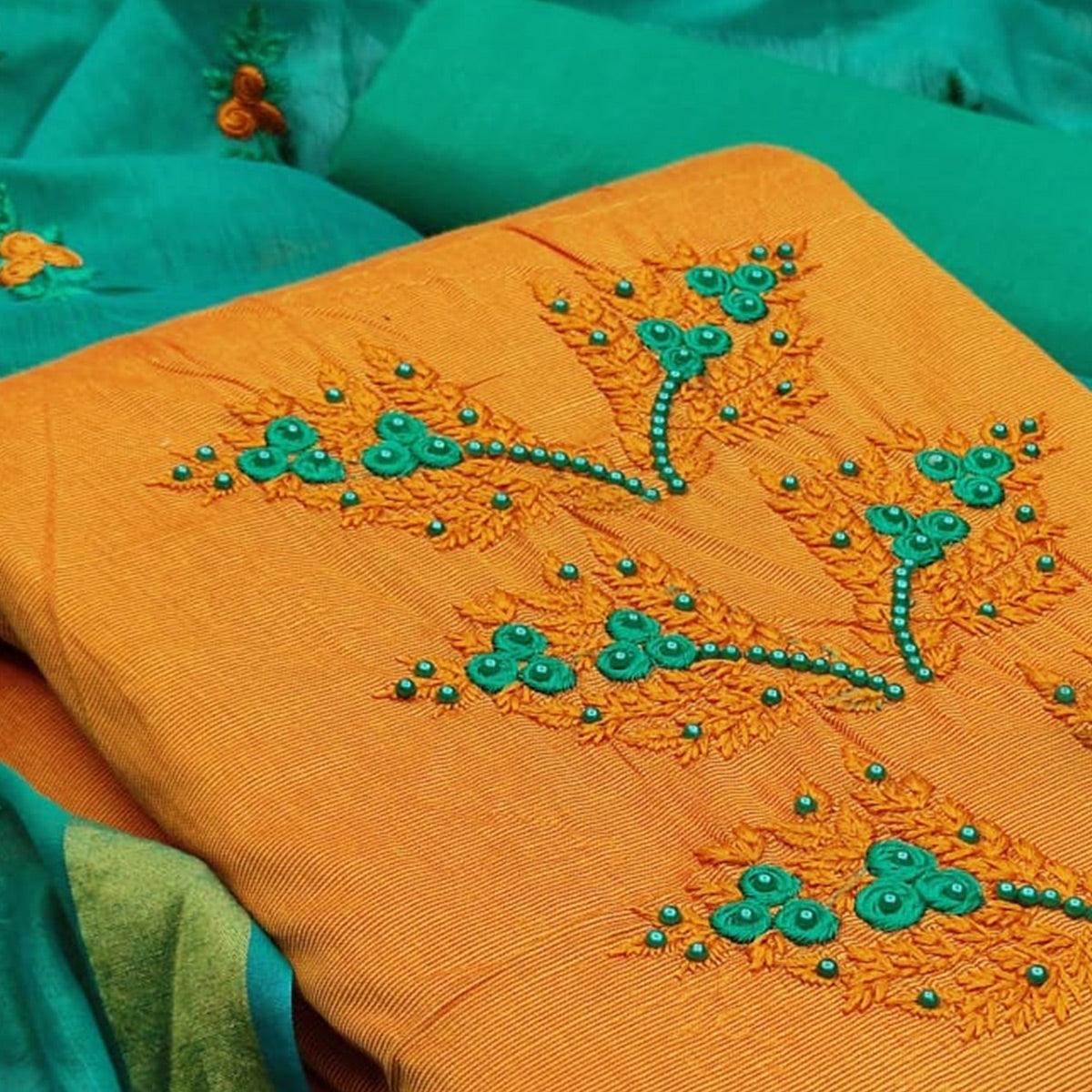 Jazzy Yellow Colored Casual Wear Embroidered Cotton Dress Material - Peachmode