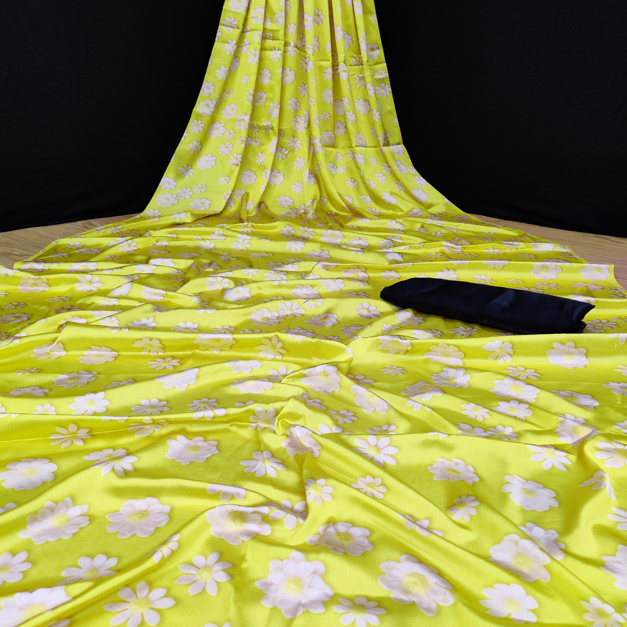 Jazzy Yellow Coloured Casual Wear Digital Printed Satin Saree - Peachmode