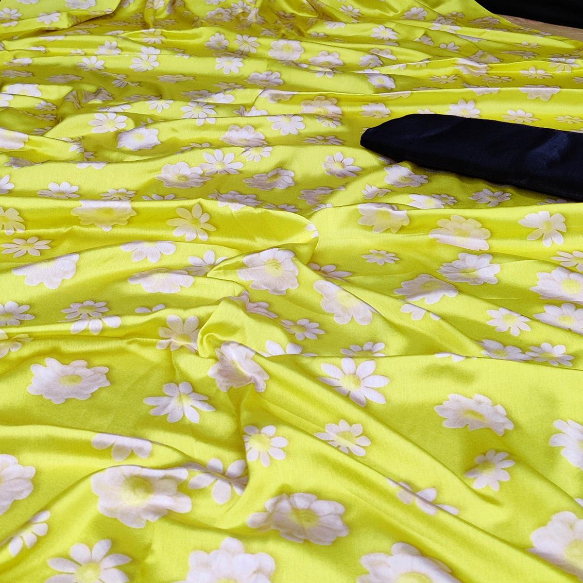 Jazzy Yellow Coloured Casual Wear Digital Printed Satin Saree - Peachmode
