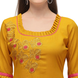 Jazzy Yellow Coloured Embroidered Casual Wear Cotton Dress Material - Peachmode