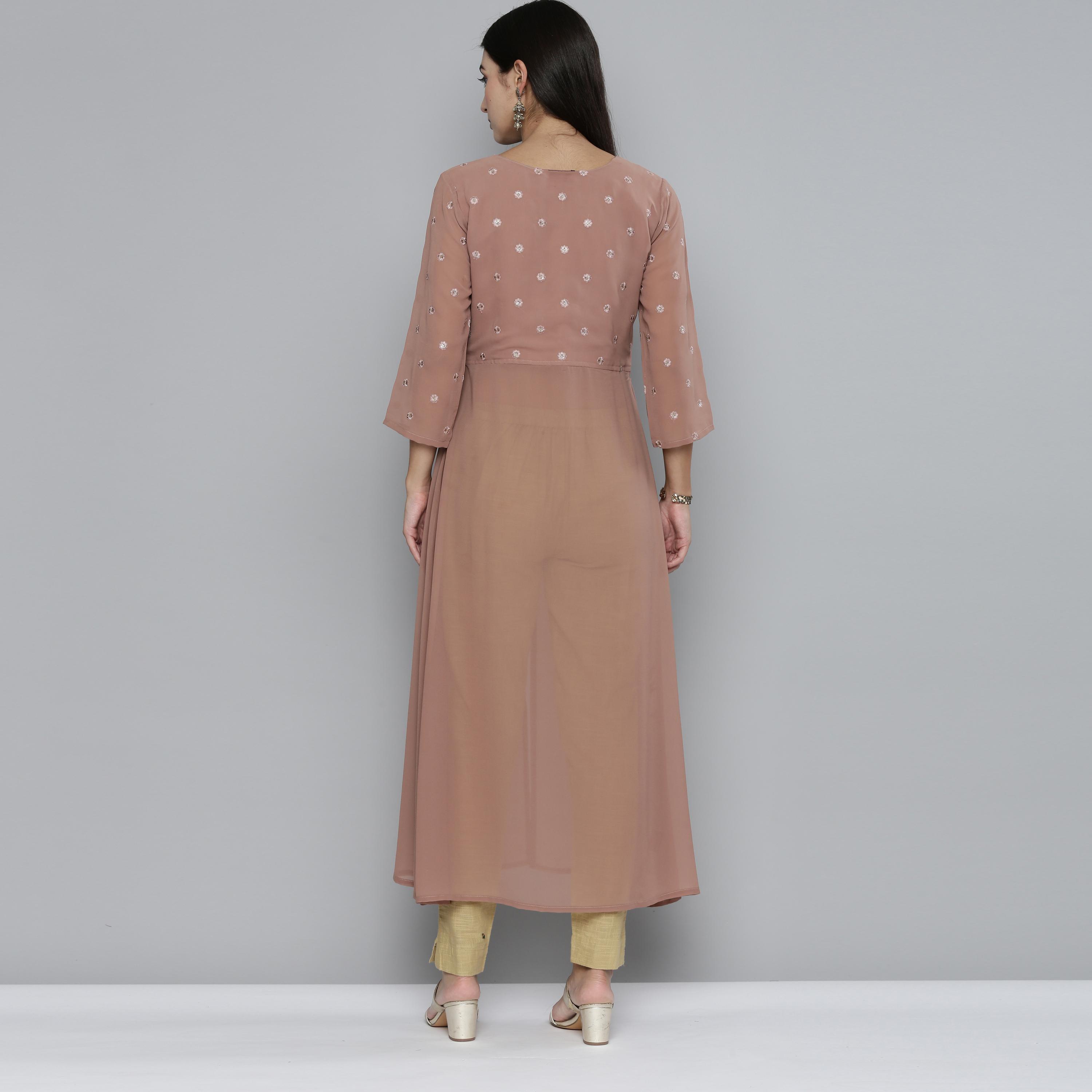 Kvsfab - Tortilla (Brown ) Festive Wear Sequins & Embroidered work Georgette Kurti - Peachmode