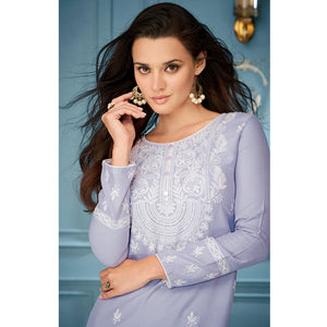 Lavender Casual Wear Embroidered Rayon Kurti - Peachmode