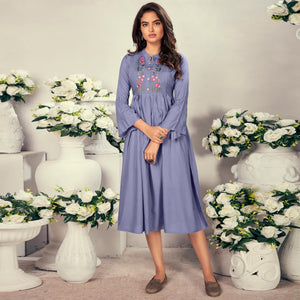 Lavender Casual Wear Embroidered Rayon Maternity Kurti - Peachmode