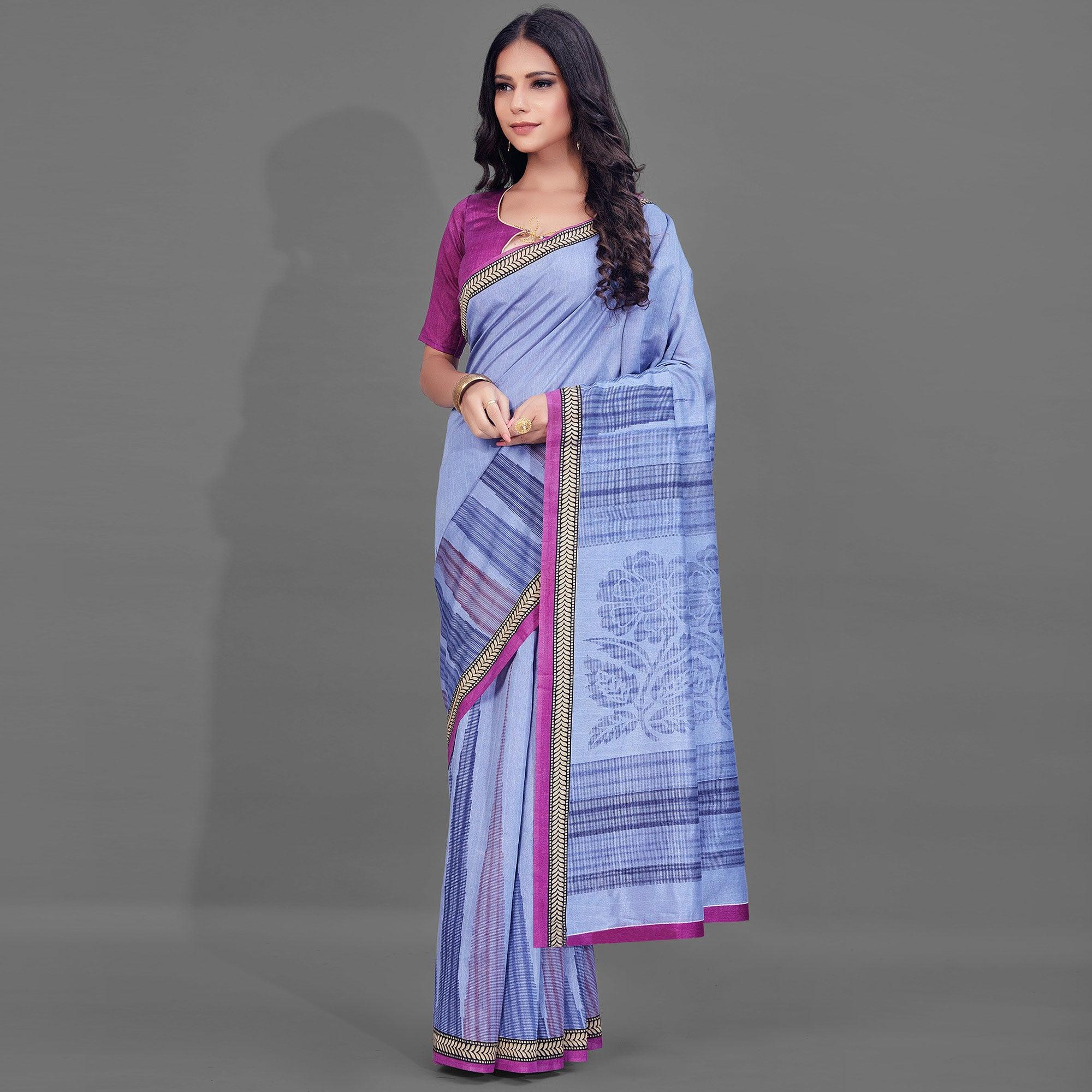 Lavender Casual Wear Printed Bhagalpuri Silk Saree - Peachmode