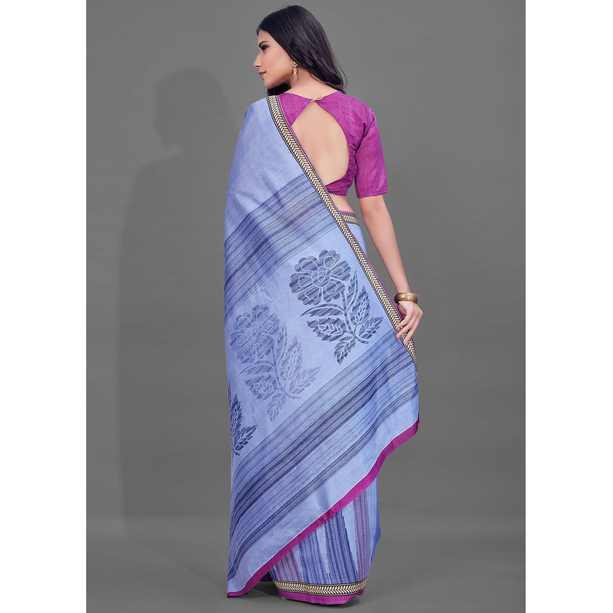 Lavender Casual Wear Printed Bhagalpuri Silk Saree - Peachmode