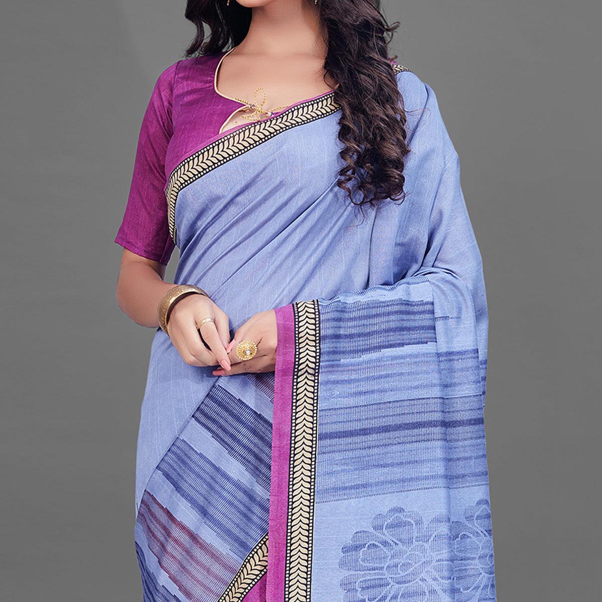 Lavender Casual Wear Printed Bhagalpuri Silk Saree - Peachmode