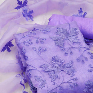 Lavender Embroidered Organza Dress Material - Peachmode