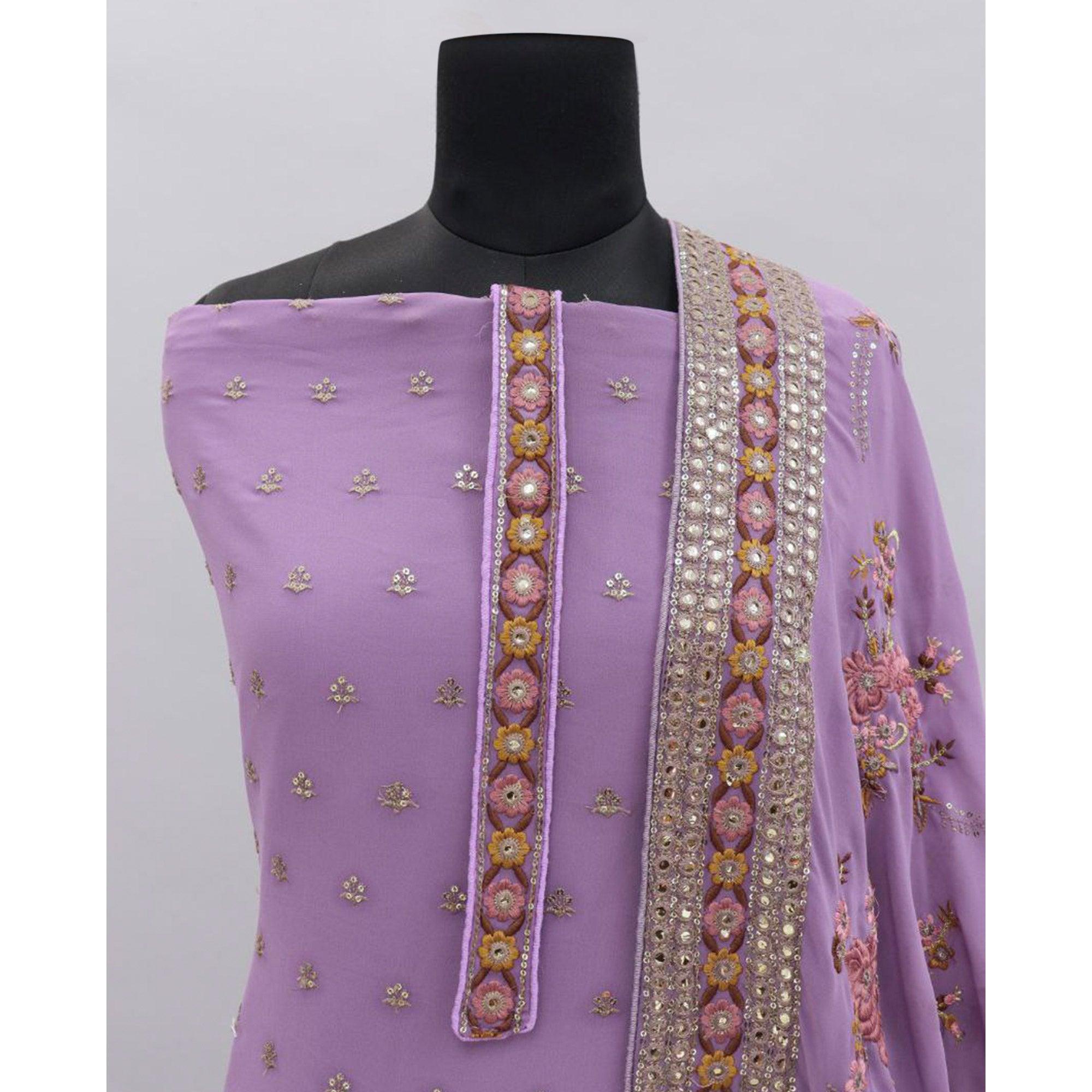 Lavender Embroidered With Embellished Georgette Salwar Suit - Peachmode