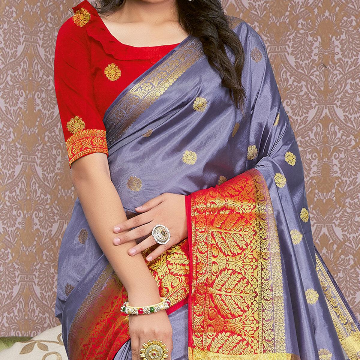 Lavender Festive Wear Woven Silk Saree - Peachmode