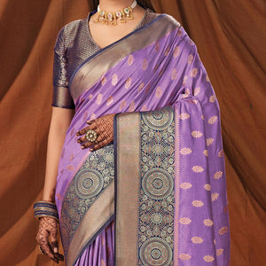 Lavender Festive Wear Woven Silk Saree - Peachmode