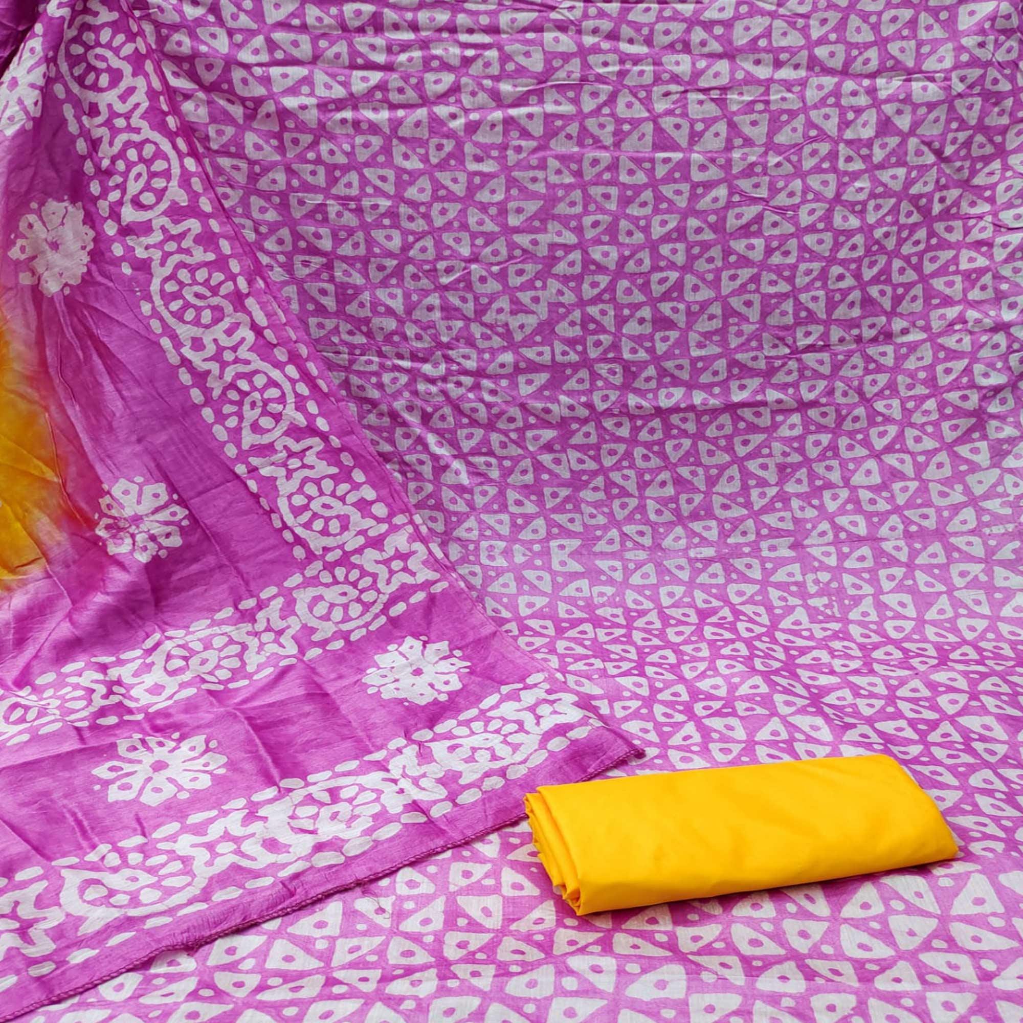 Lavender Geometric Printed Pure Cotton Dress Material - Peachmode