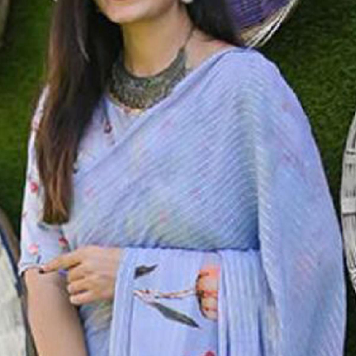 Lavender Party Wear Digital Printed Georgette Saree - Peachmode