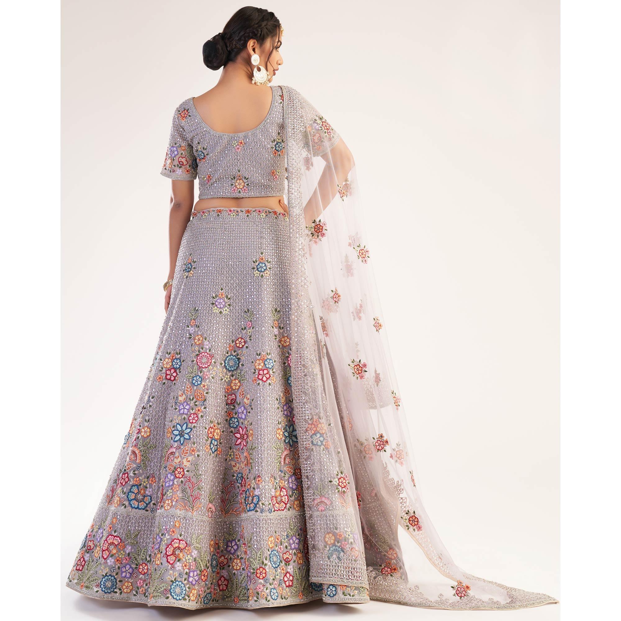 Lavender Wedding Wear Embellished Heavy Butterfly Net Lehenga Choli - Peachmode