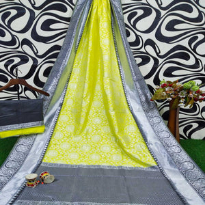 Lemon Green Woven Art Silk Saree - Peachmode
